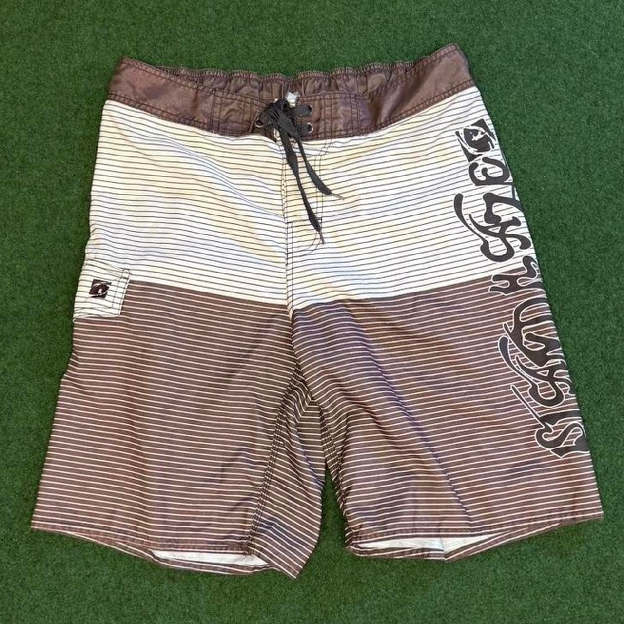 Brown  White Striped Board Shorts Brand  Island Daze